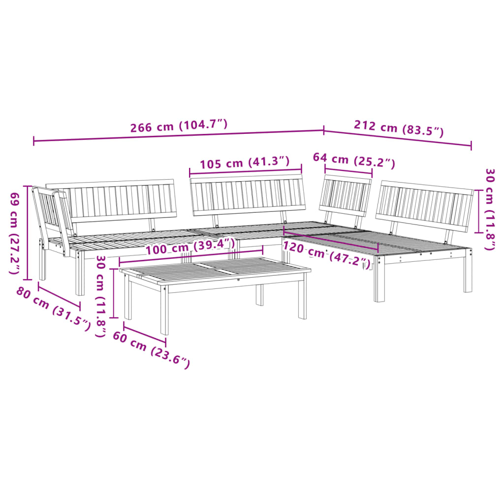 3-tlg. Garten-Sofagarnitur aus Paletten Massivholz Akazie