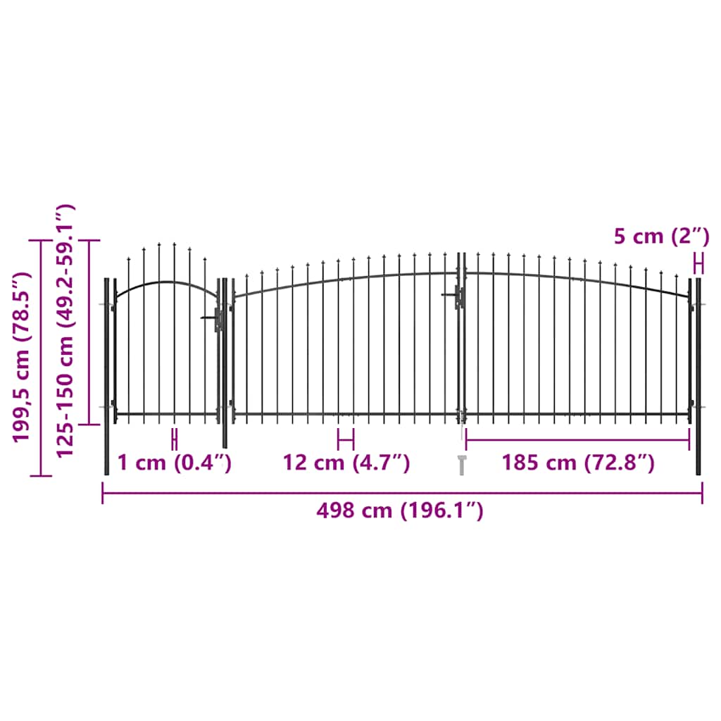 Gartentor Woerden mit Speerspitze 5x1 m Schwarz