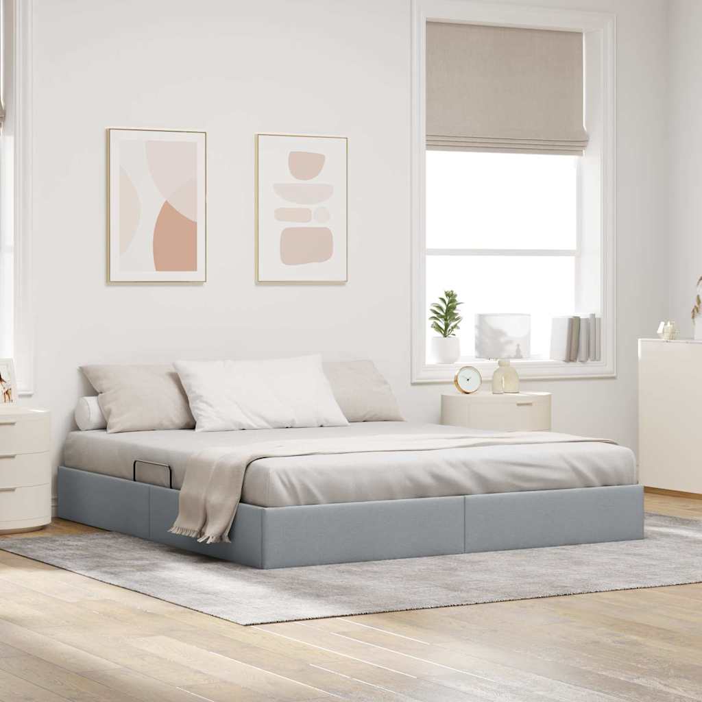 Aufbewahrungsbett mit Kopfteil Hellgrau 90 x 190 cm Stoff