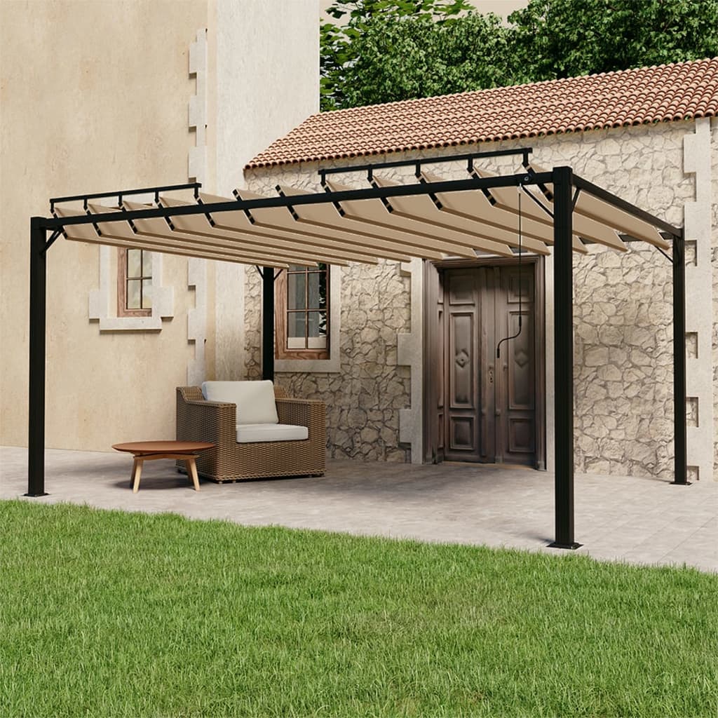 Pergola mit Lamellendach 3x3 m Creme Stoff und Aluminium