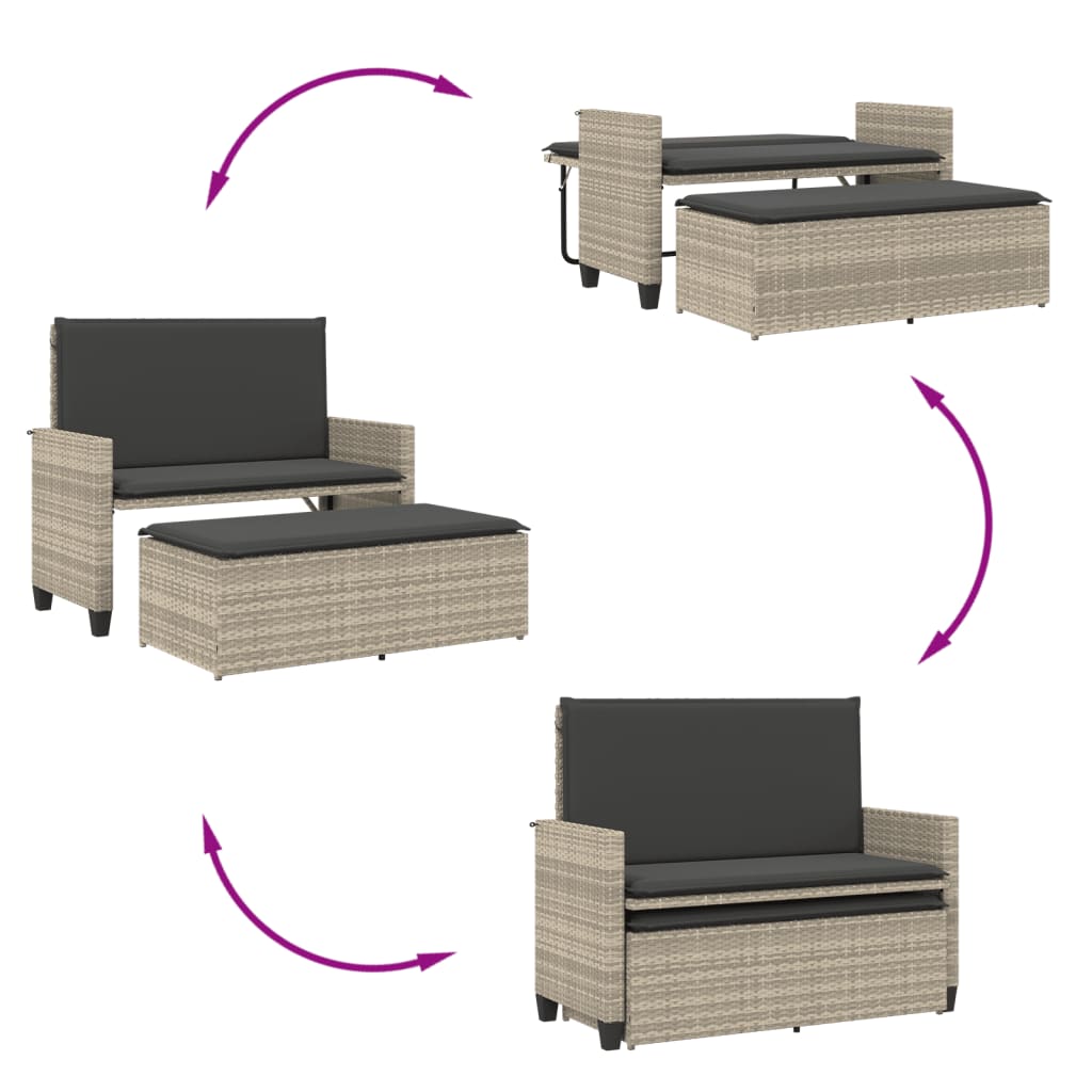 Gartenbank mit Kissen und Hocker Schwarz Poly Rattan