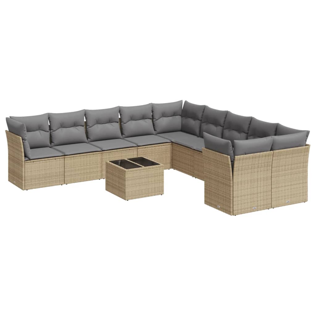 10-tlg. Garten-Sofagarnitur mit Kissen Schwarz Poly Rattan