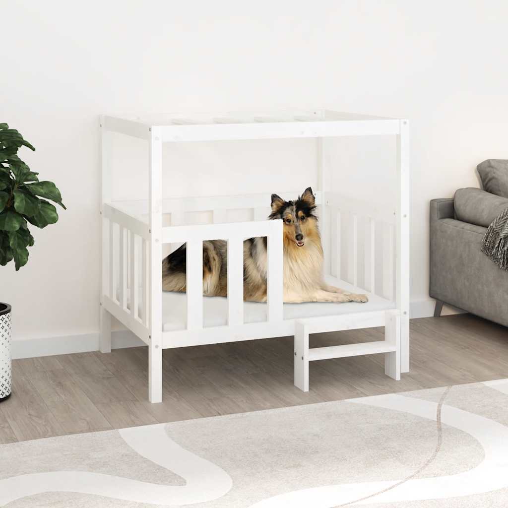 Hundebett Weiß 55,5x53,5x60 cm Massivholz Kiefer