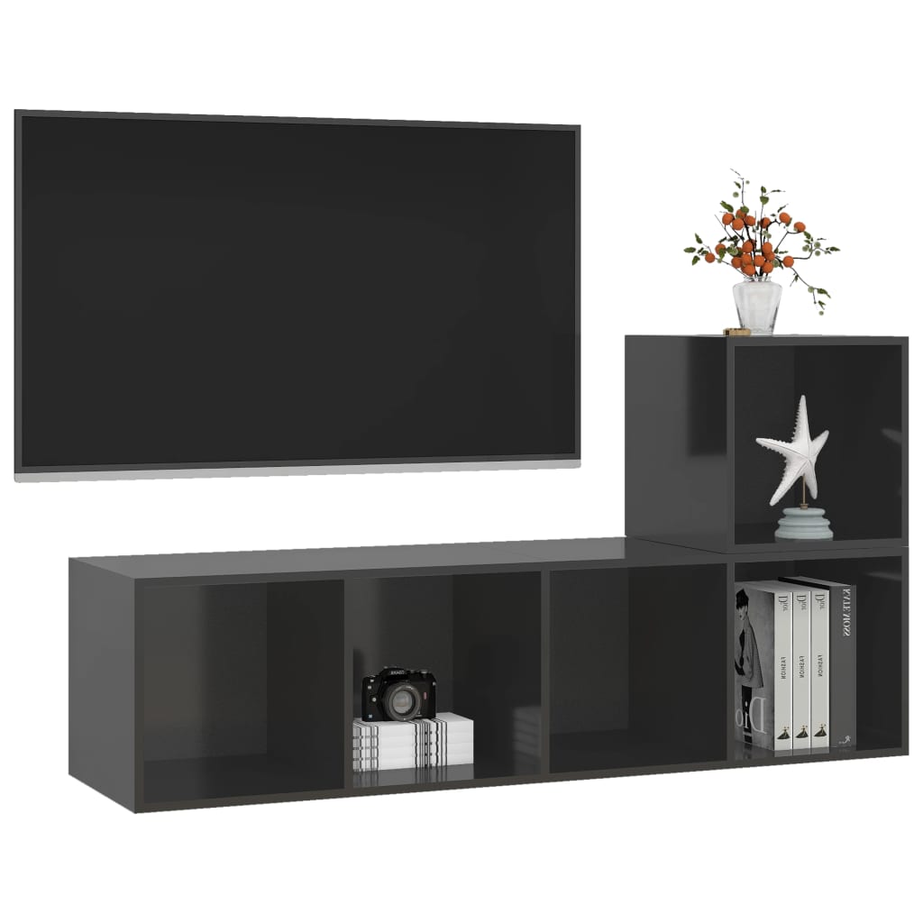 2-tlg. TV-Schrank-Set Grau Holzwerkstoff