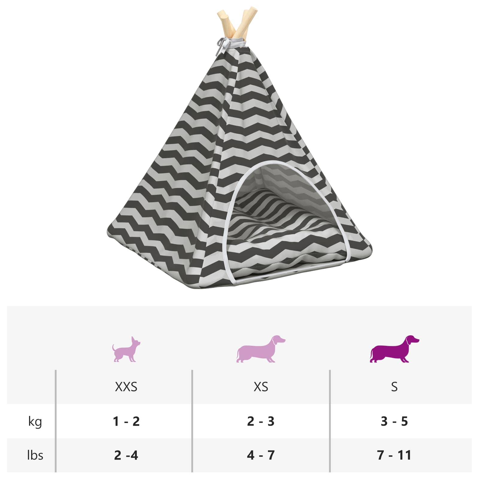 Haustier-Tipi mit Kissen Weiß und Grau 40 x 40 x 50 cm