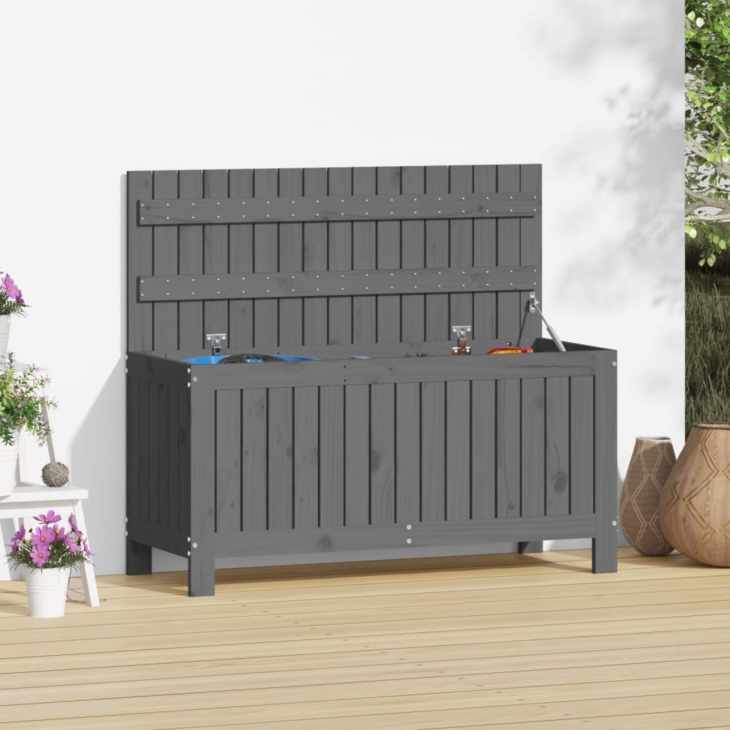 Gartentruhe Grau 76x42,5x54 cm Massivholz Kiefer