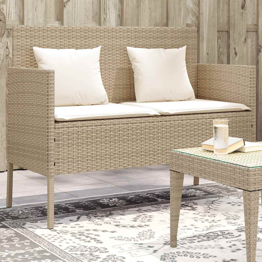 Gartenbank mit Kissen Schwarz Poly Rattan