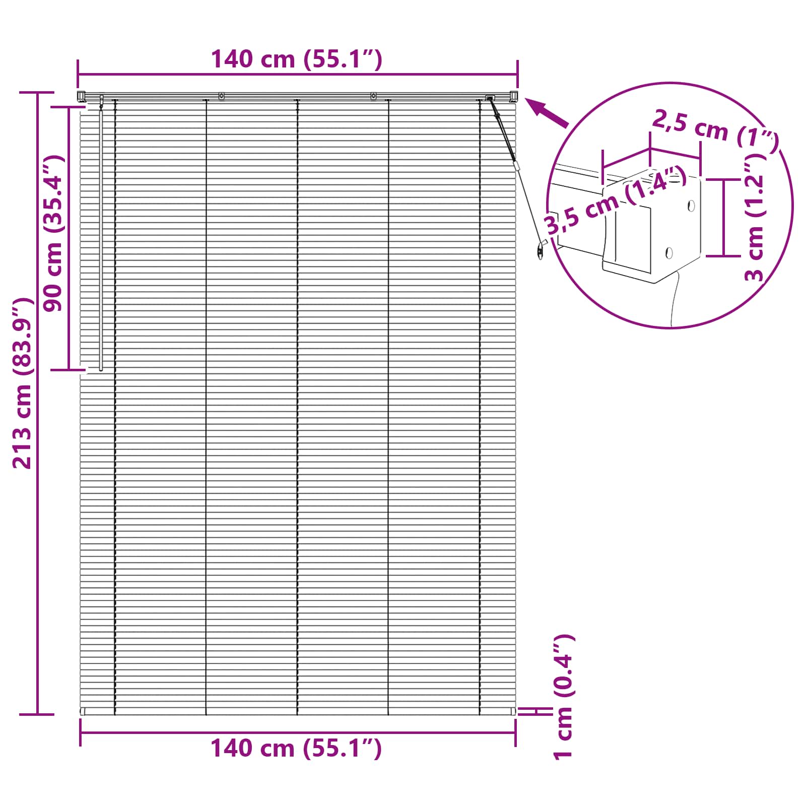 Jalousie Silber Grau 150 x 40 cm 25 mm PVC