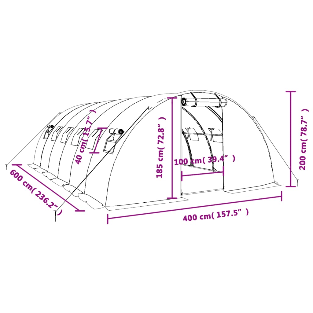 Gewächshaus mit Stahlrahmen Grün 8 m² 4x2x2 m