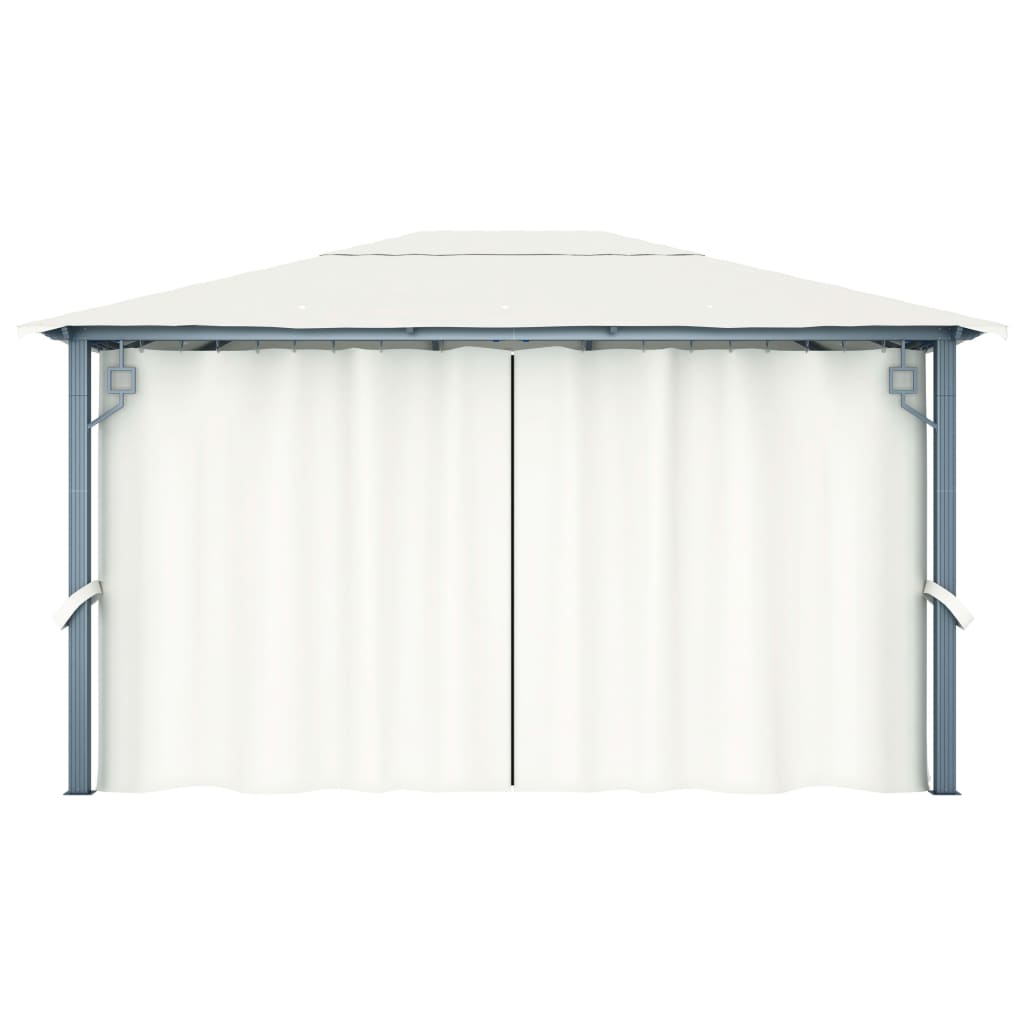 Pavillon mit Vorhängen & LED-Lichterkette 300x300 cm Creme Alu