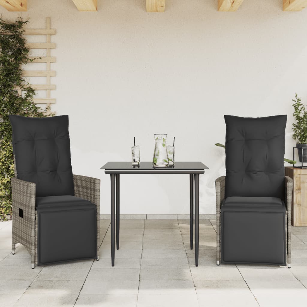 Gartensessel Verstellbar mit Kissen Schwarz Poly Rattan