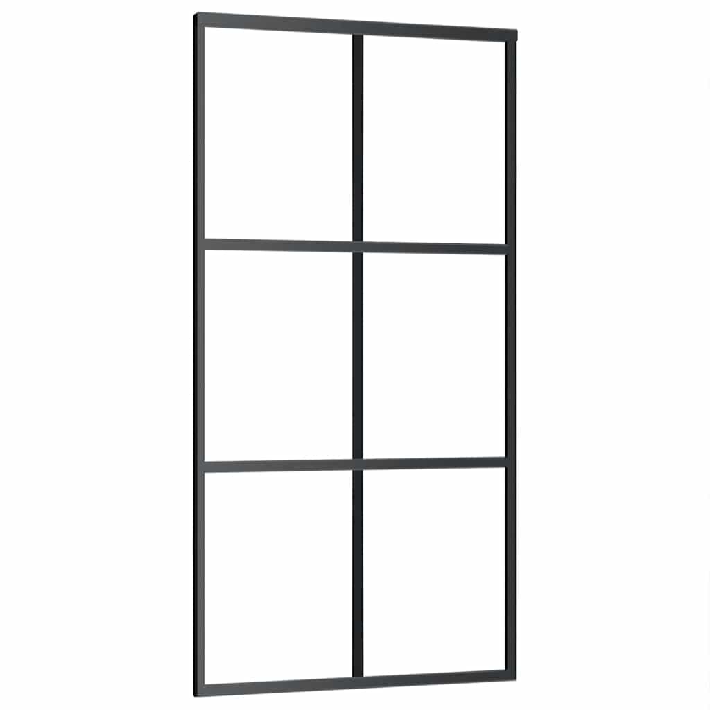 Schiebetür mit Beschlag Schwarz 76x205 cm ESG-Glas