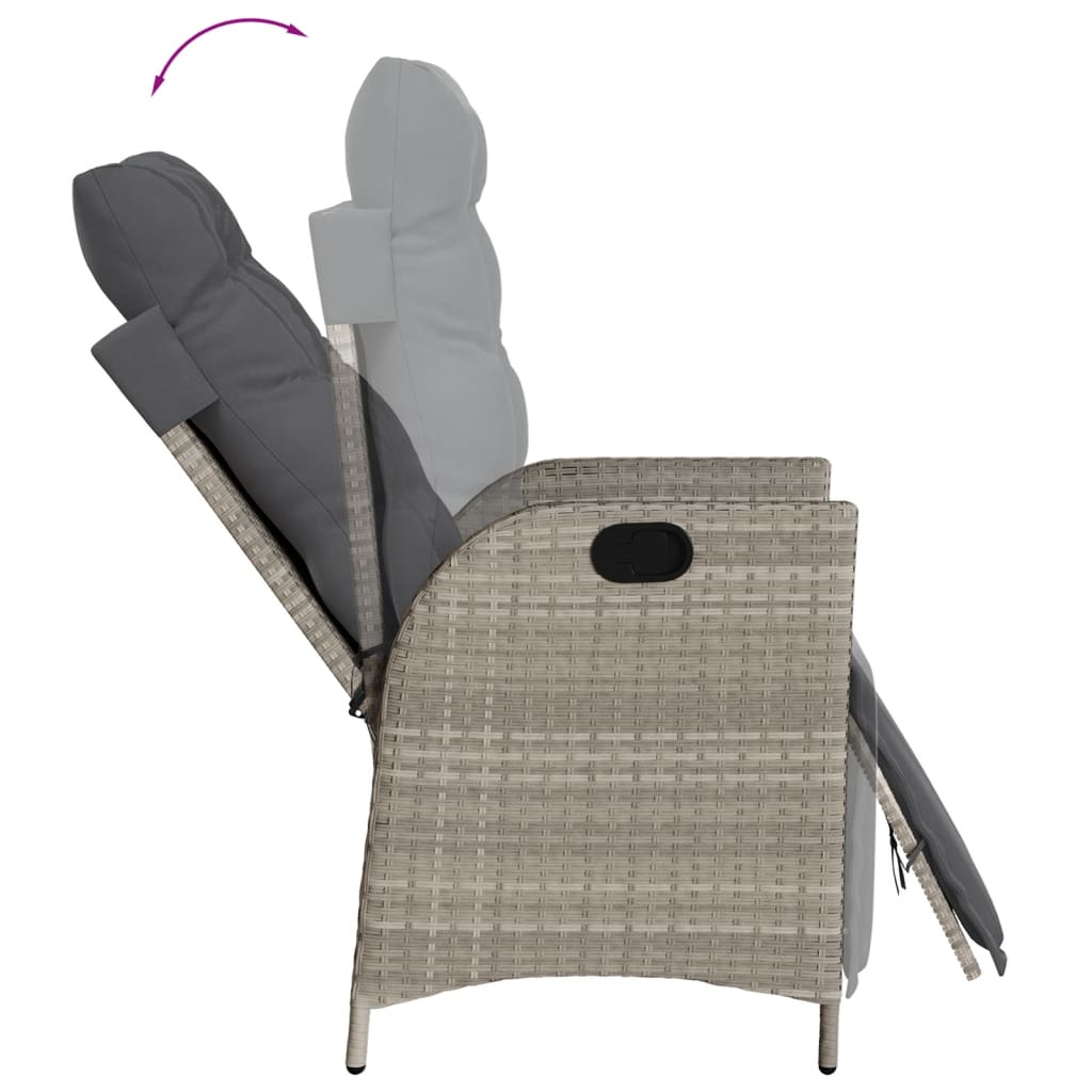 Gartensessel Verstellbar mit Kissen Schwarz Poly Rattan