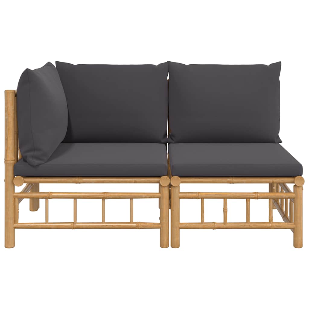 3-tlg. Garten-Lounge-Set mit Kissen Creme Bambus