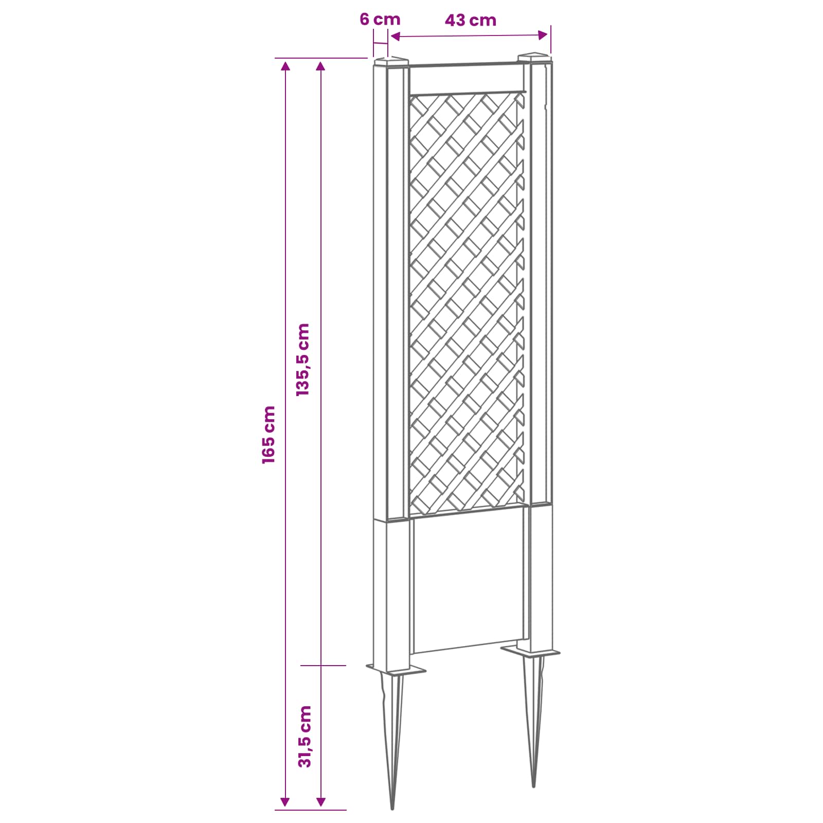 Trellis mit Spike Weiß 43 x 6 x 165 cm PP
