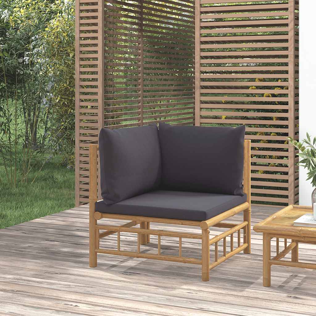 3-tlg. Garten-Lounge-Set mit Kissen Creme Bambus