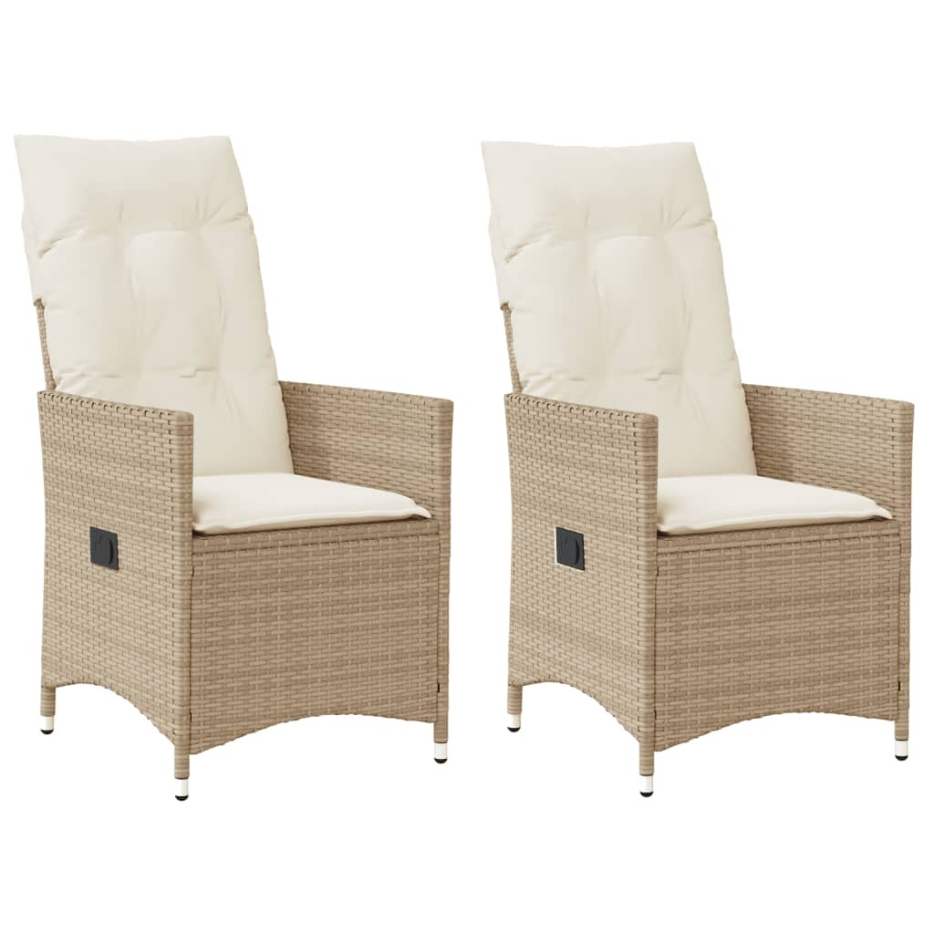 Gartensessel Verstellbar mit Kissen Schwarz Poly Rattan