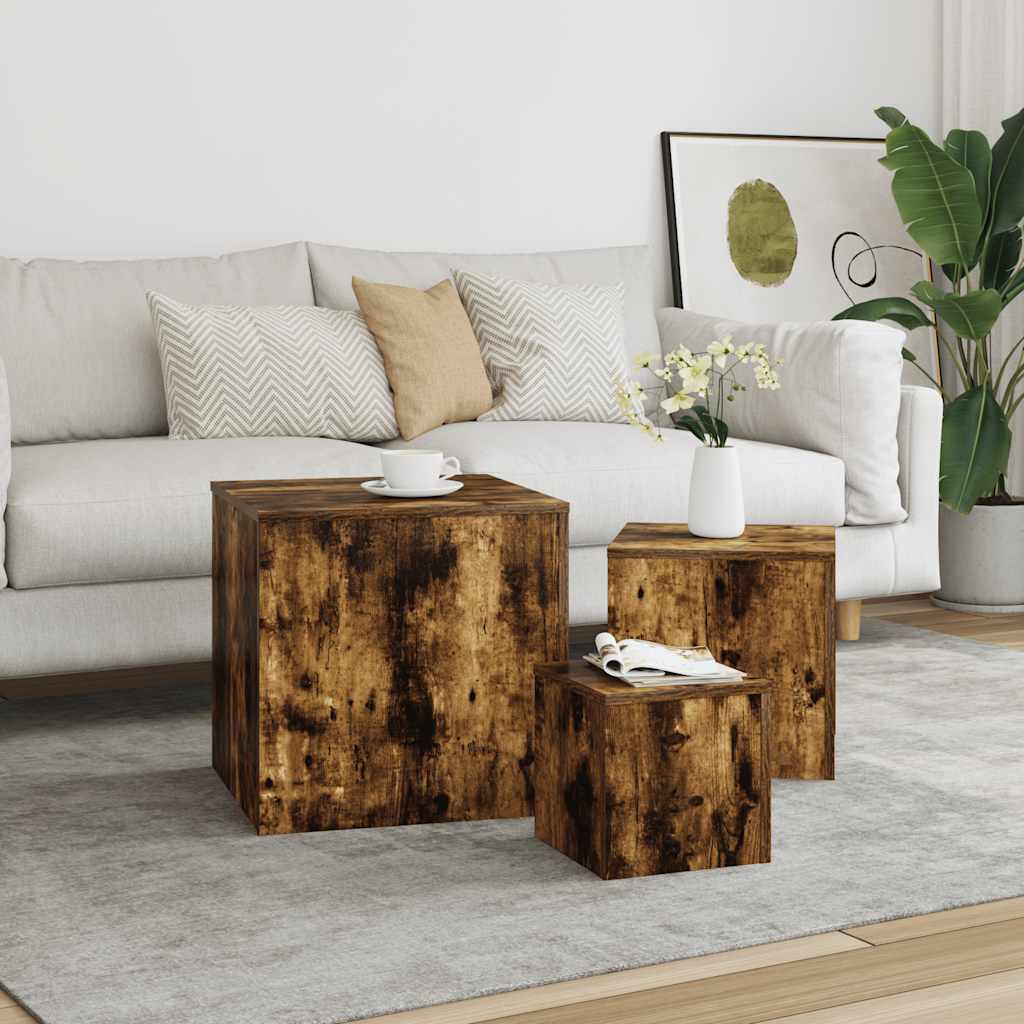 Beistelltische 3 Stk. Weiß Holzwerkstoff