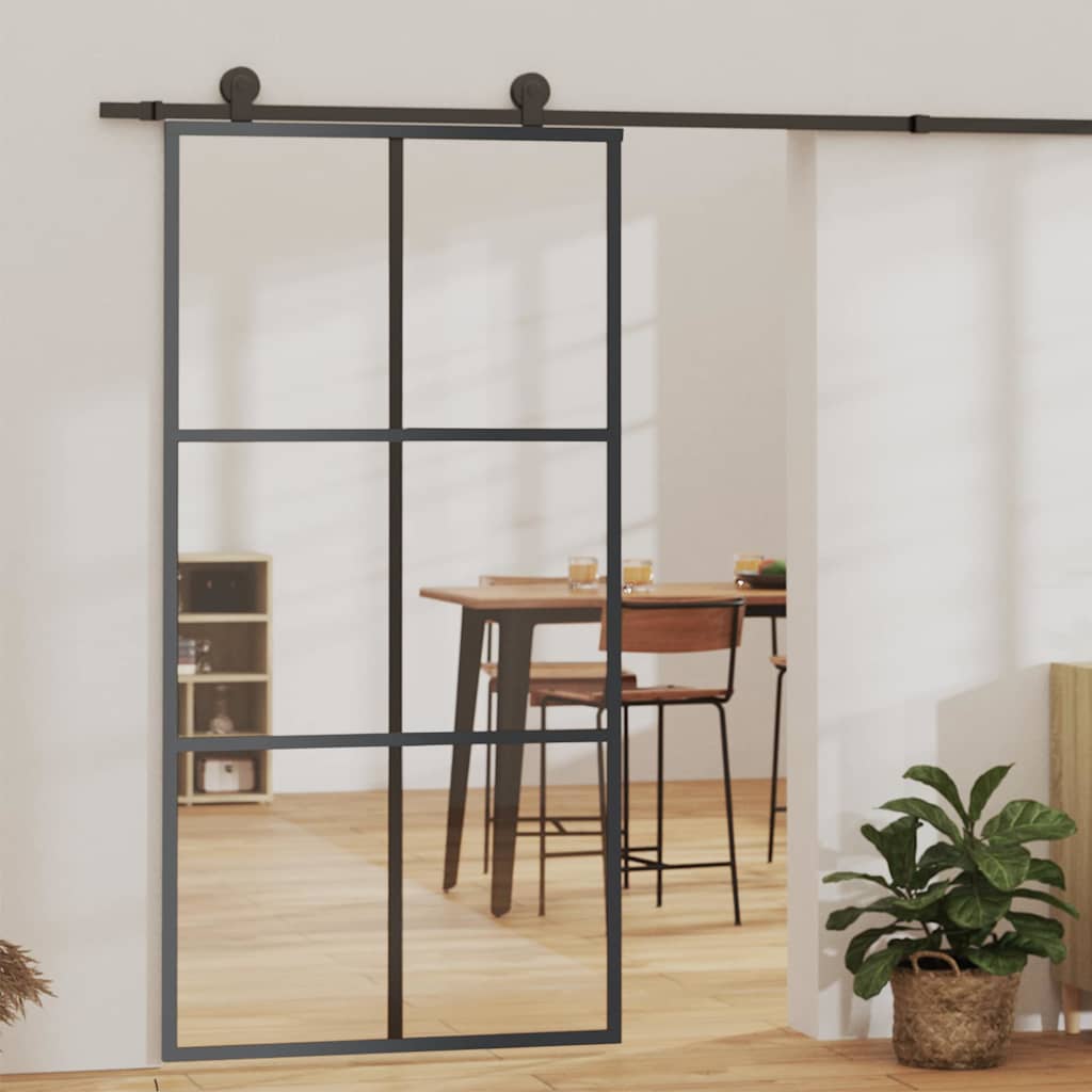 Schiebetür 3-teilig ESG-Glas und Aluminium 76x205 cm Schwarz