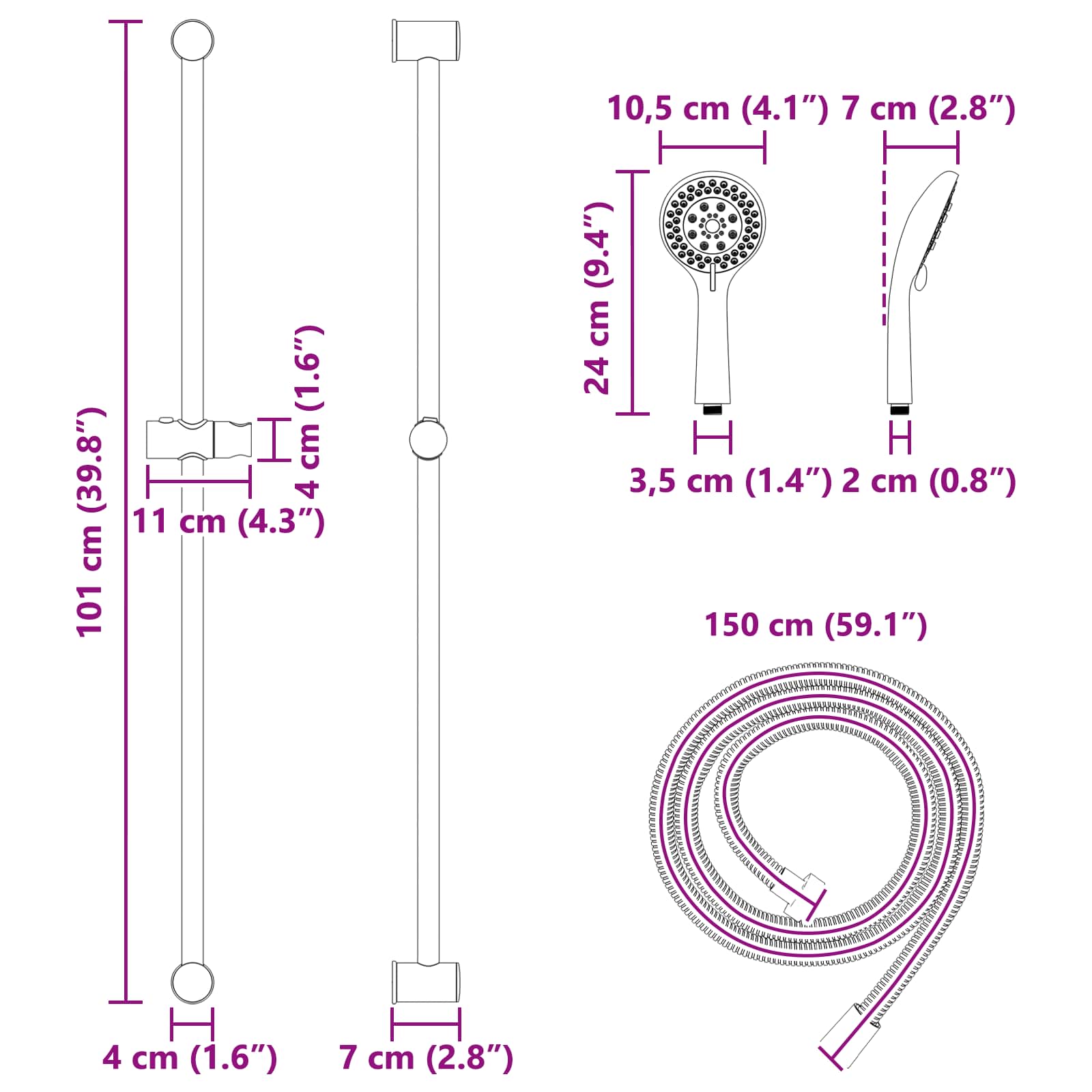 Duschsystem-Set Chrom 70 cm Edelstahl