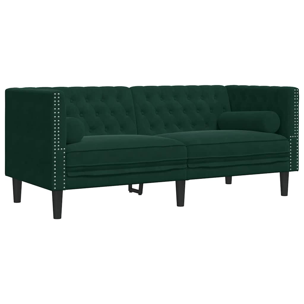 3-tlg. Chesterfield-Sofa-Set mit Nackenrollen Hellgrau Samt