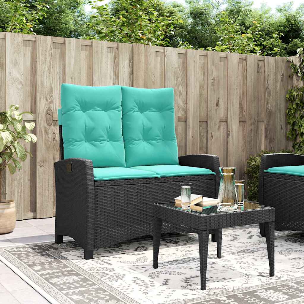 Gartenbank Verstellbar mit Kissen Braun Poly Rattan