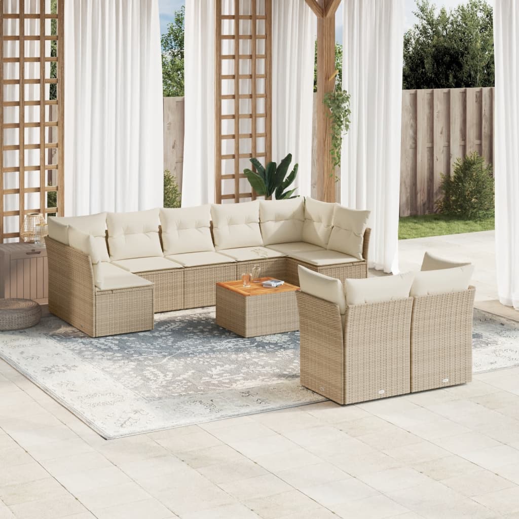 10-tlg. Garten-Sofagarnitur mit Kissen Schwarz Poly Rattan