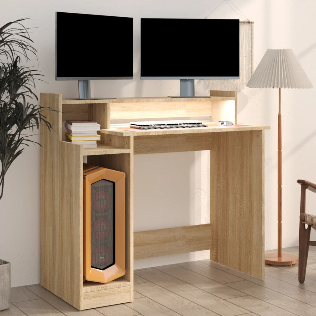 Schreibtisch mit LEDs Weiß 97x45x90 cm Holzwerkstoff