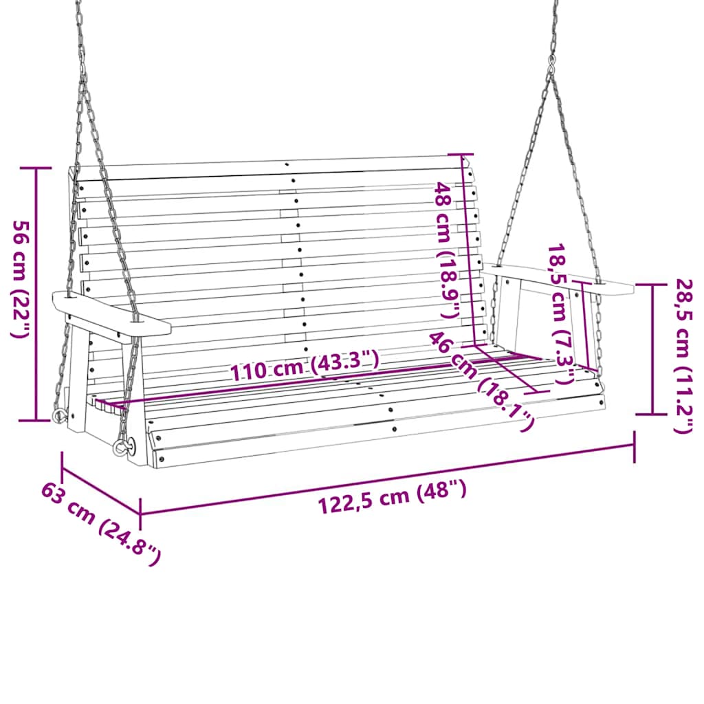Garten-Hängestuhl mit Metallketten Braun Massivholz Tanne