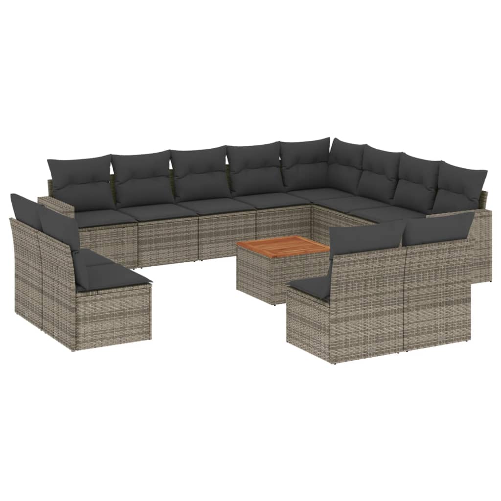 13-tlg. Garten-Sofagarnitur mit Kissen Schwarz Poly Rattan