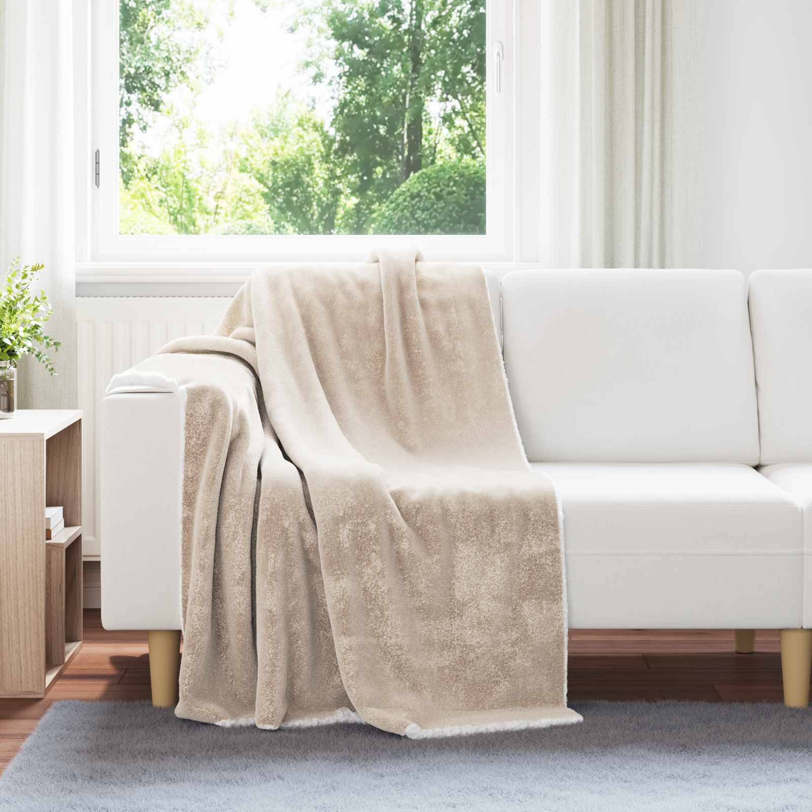 Überwurfdecke Beige 130 x 150 cm Fleece