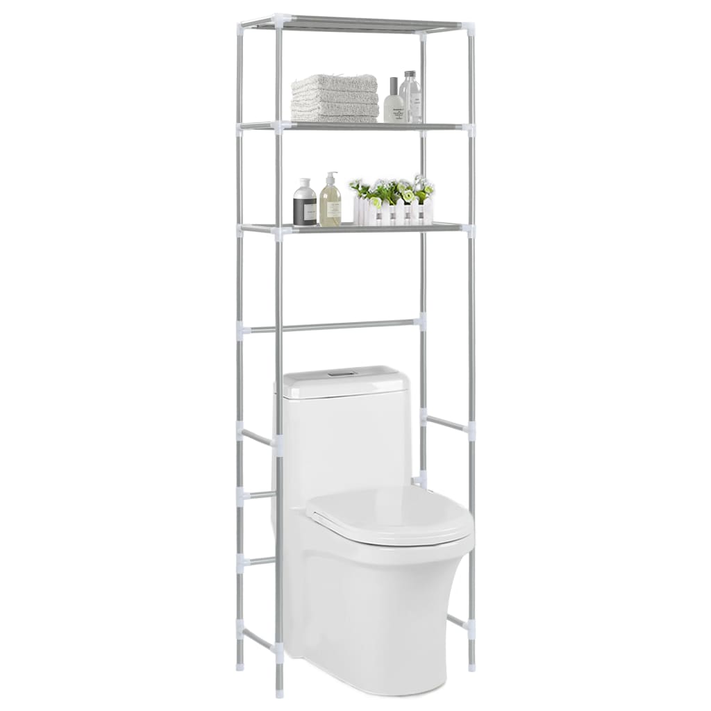 Toilettenregal 3 Ablagen Silbern 53x28x169 cm