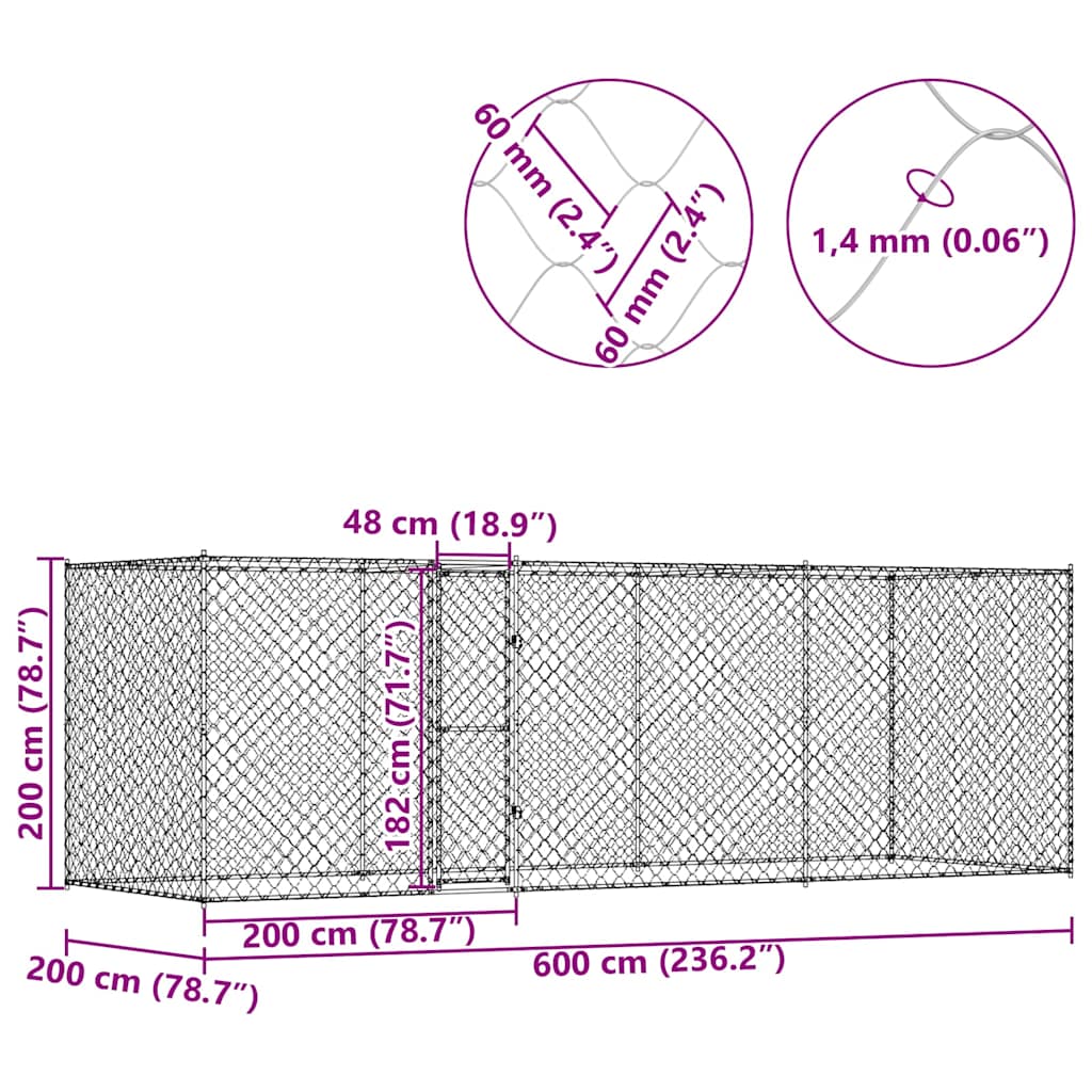 Hundezwinger mit Tür Grau 2x2x1,5 m Verzinkter Stahl