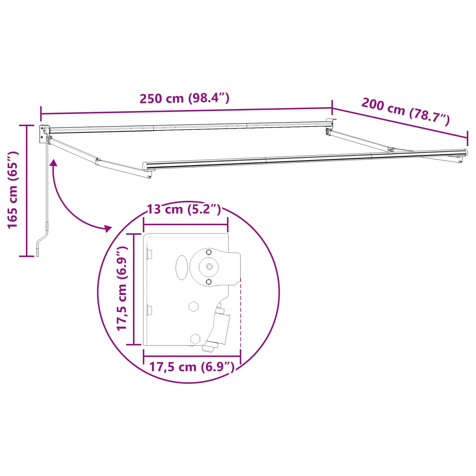 Ausziehbarer Sonnenschirmrahmen Weiß 300 x 250 cm Aluminium