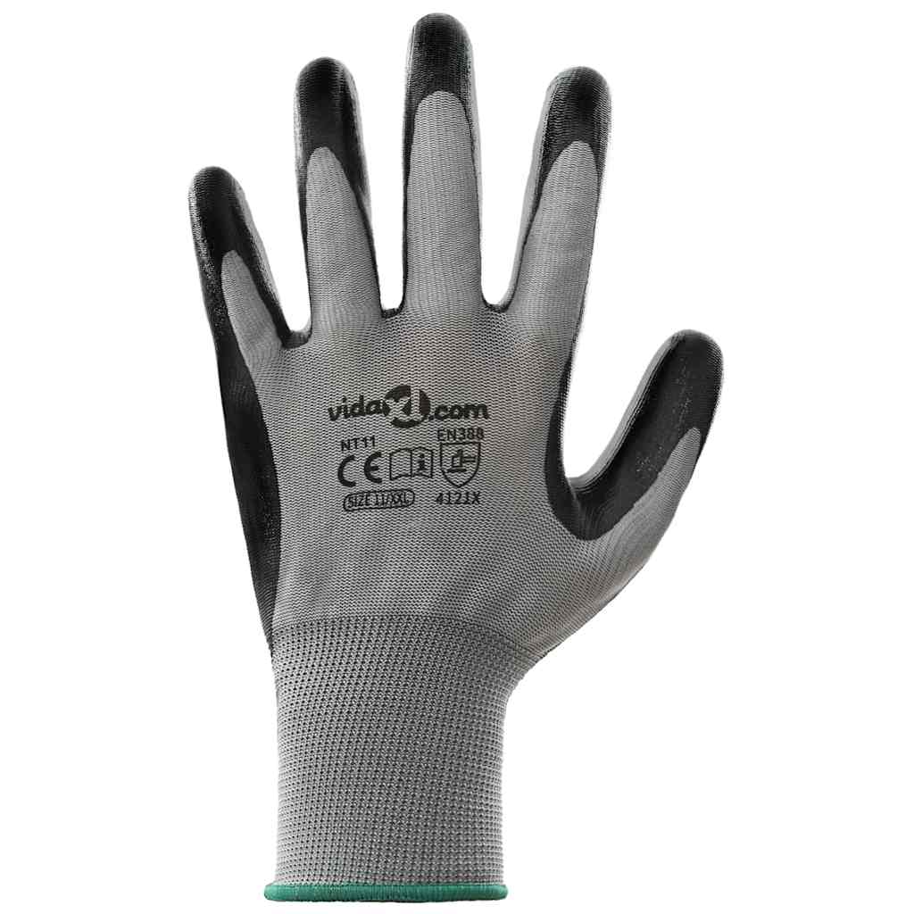 Arbeitshandschuhe 12 pcs Grau und Schwarz 7 / S Polyester