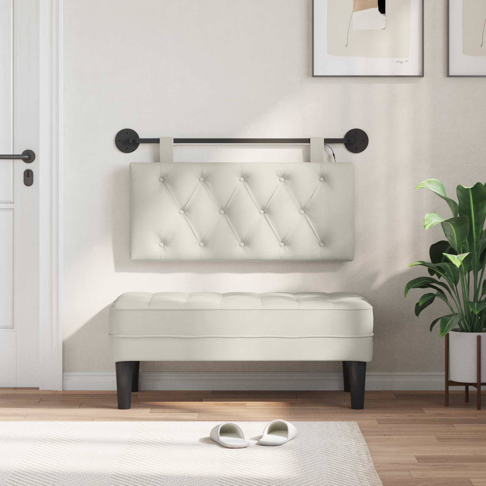 Hängendes Kopfteil Mit LED Licht Hellgrau Samt