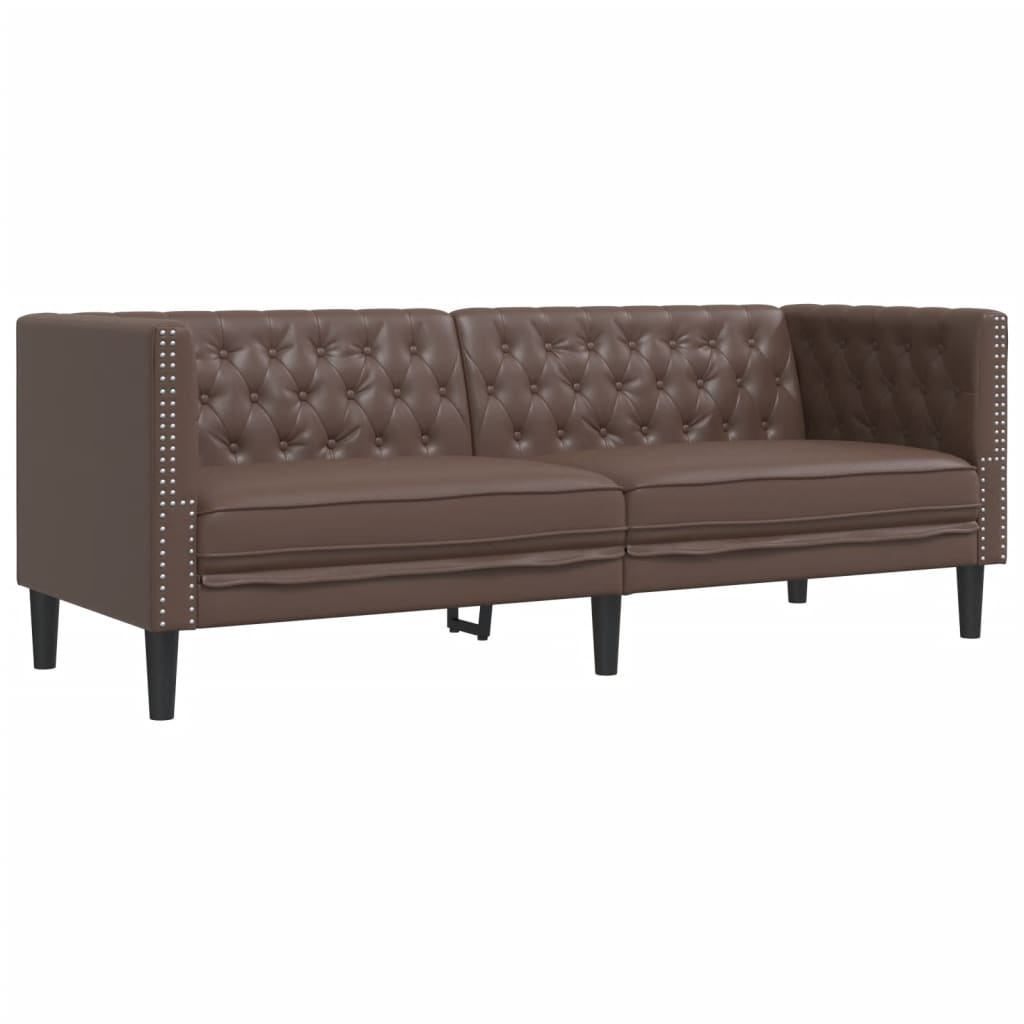 3-tlg. Chesterfield-Sofa-Set Schwarz Kunstleder