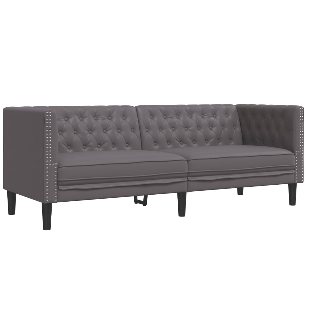 3-tlg. Chesterfield-Sofa-Set Schwarz Kunstleder