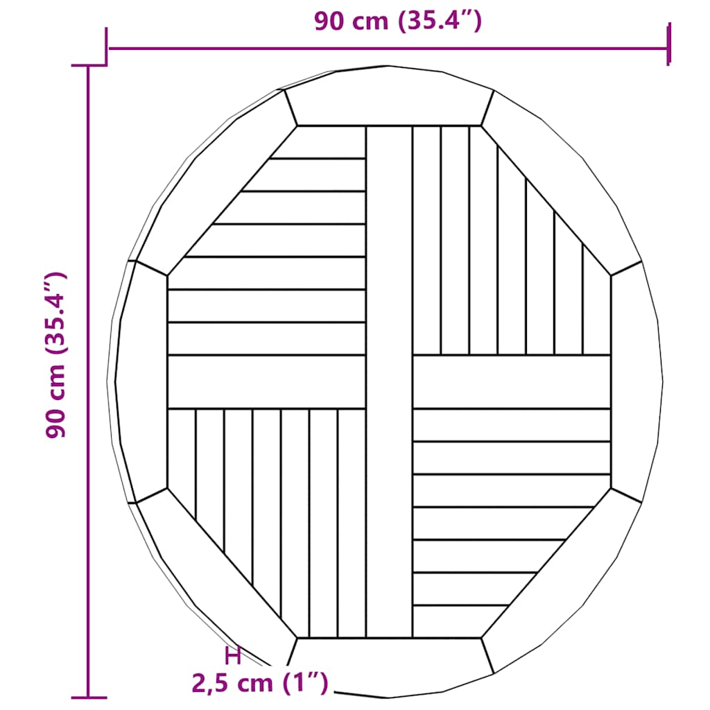 Tischplatte Massivholz Teak Rund 2,5 cm 40 cm