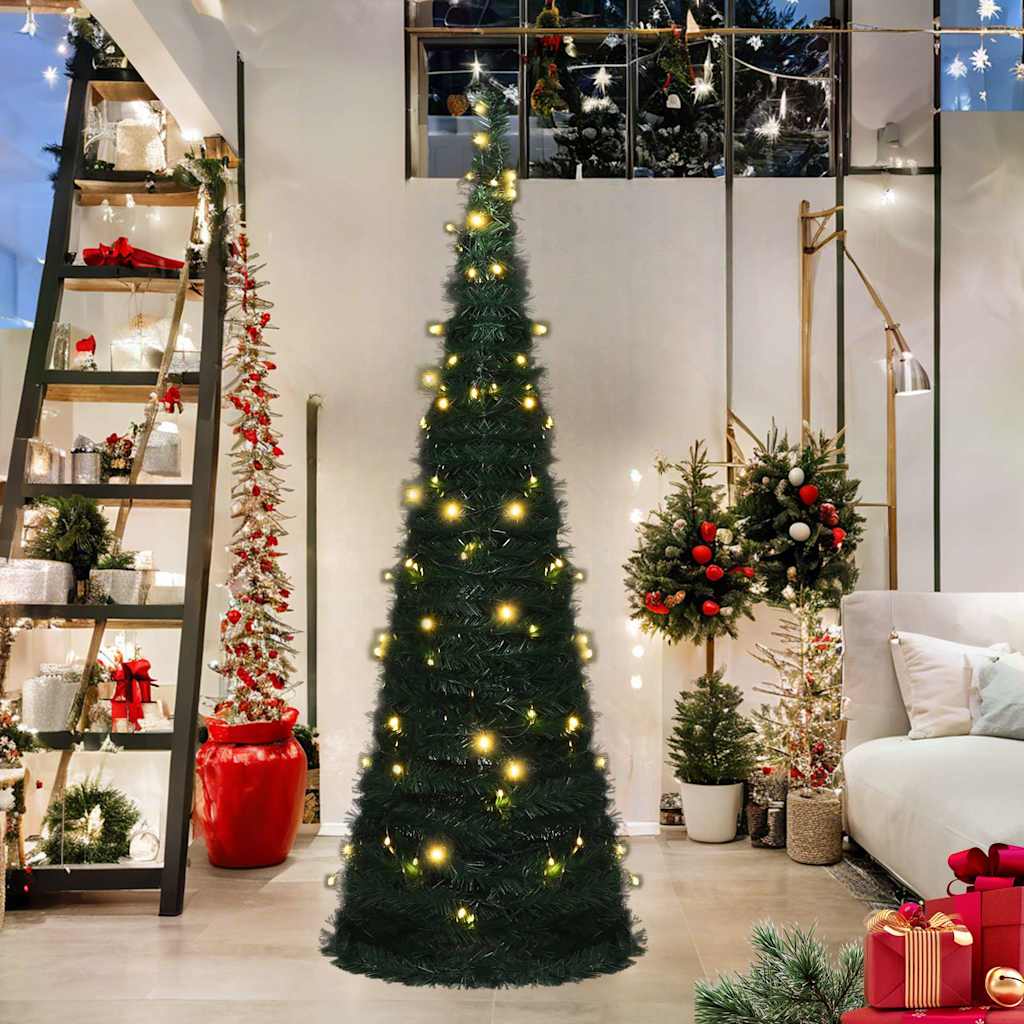 Künstlicher Pop-Up-Weihnachtsbaum mit Beleuchtung Grün 150 cm