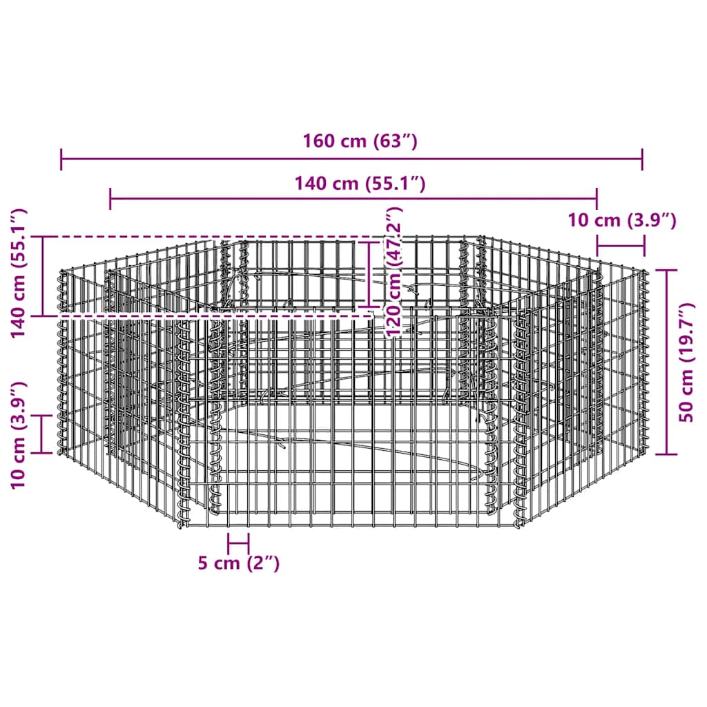 Sechseckiges Gabionen-Hochbeet 100×90×50 cm
