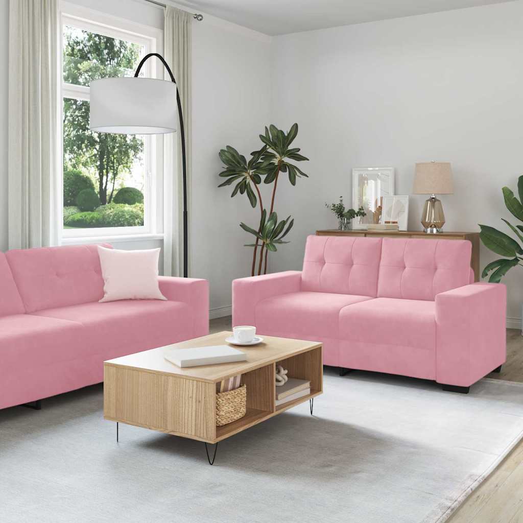 2-teiliges Sofa-Set mit Kissen, hellgrauer Samt