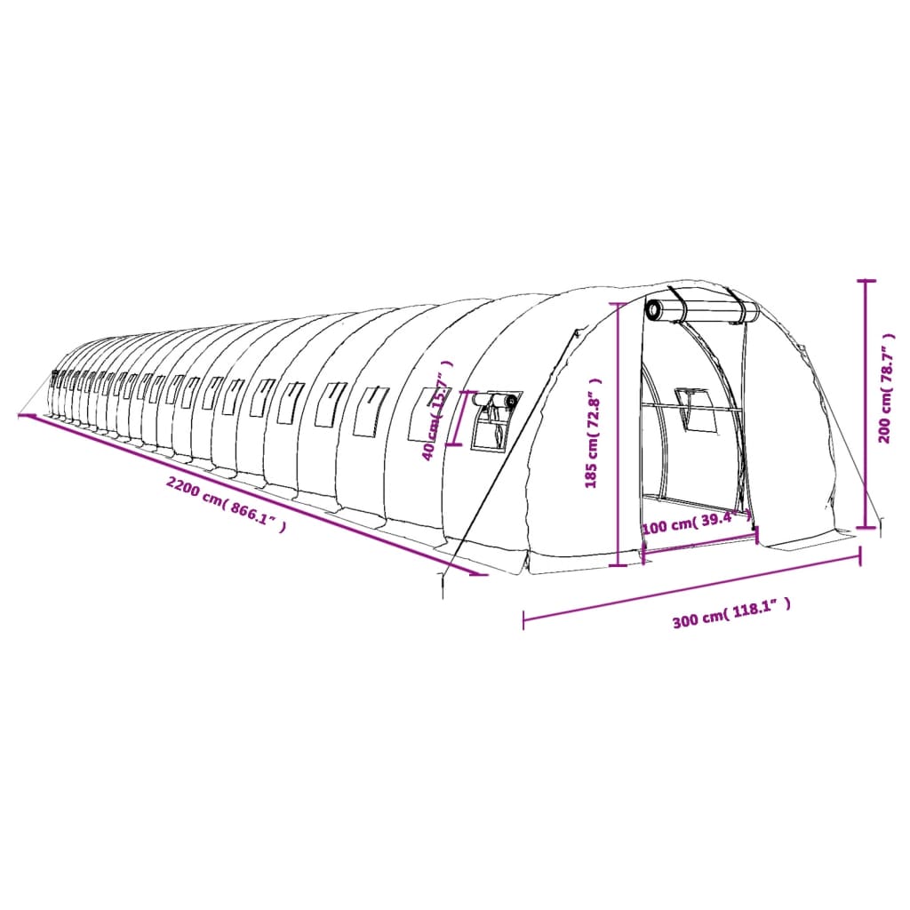 Gewächshaus mit Stahlrahmen Grün 48 m² 16x3x2 m