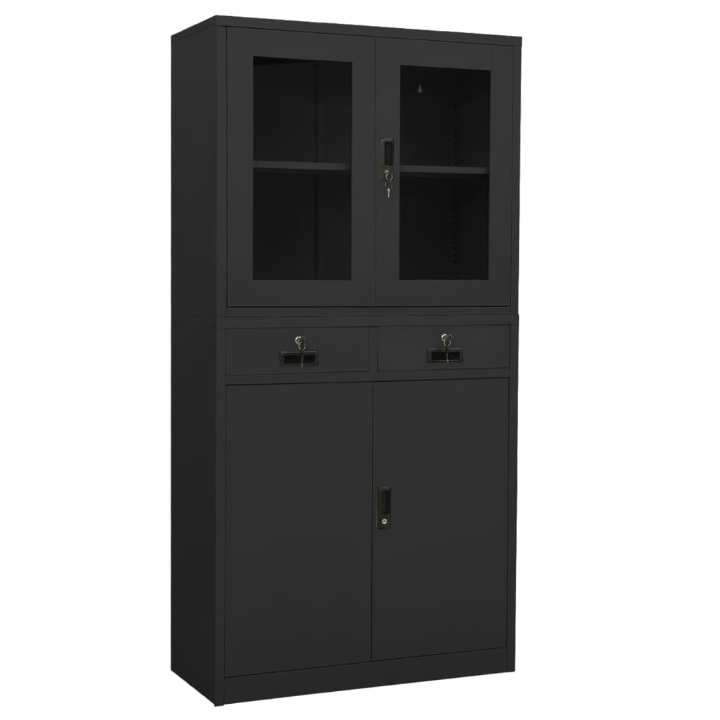 Büroschrank Hellgrau 90x40x180 cm Stahl und Gehärtetes Glas