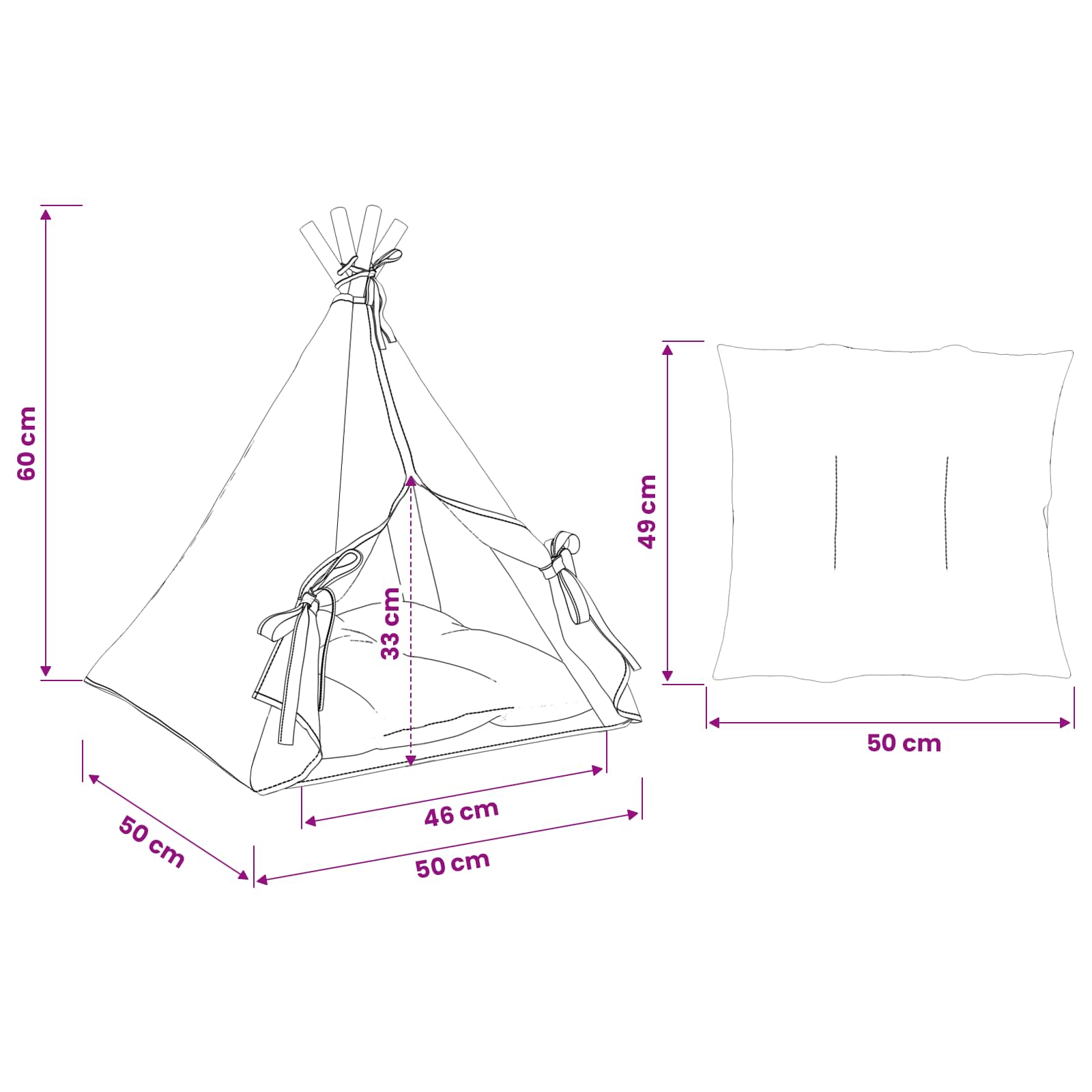 Haustier-Tipi mit Kissen Weiß 40 x 40 x 50 cm Polyester
