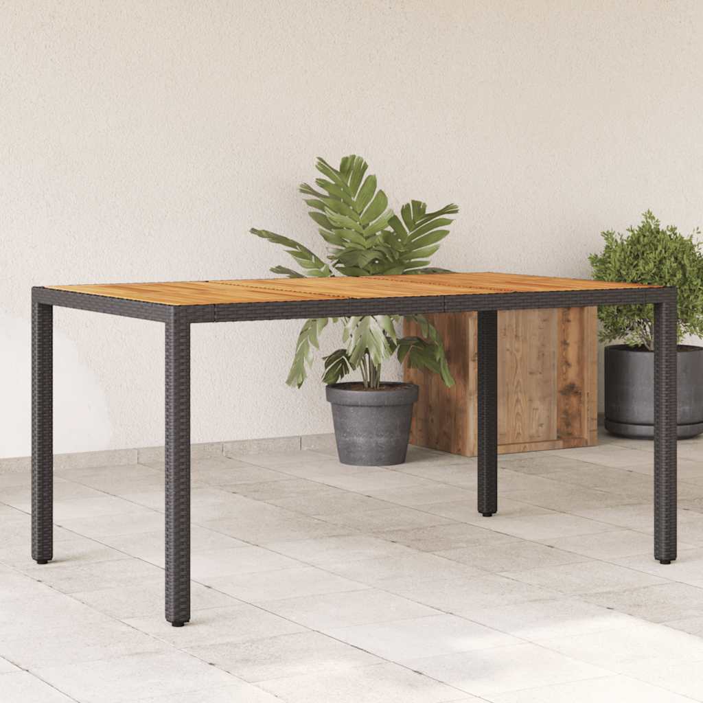 Gartentisch 190x90x75 cm Akazienholz und Poly Rattan Schwarz