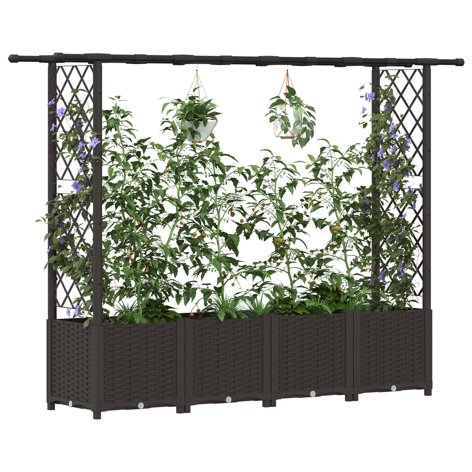 Hochbeet mit Rankgitter und Dach Braun 124 x 40 x 123 cm PP