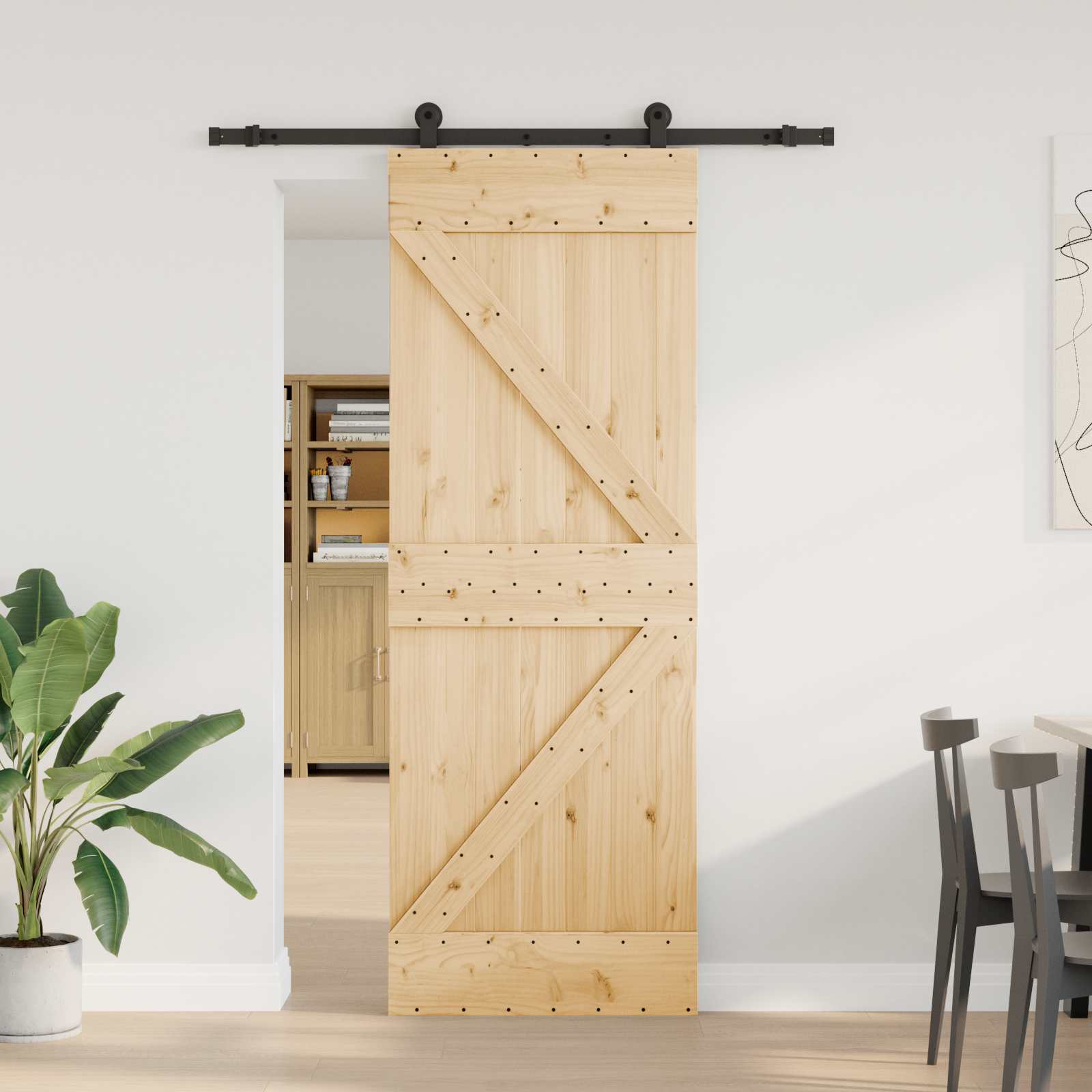 Schiebetür NARVIK Natürlich und Schwarz 70 x 210 cm (213,5 cm)