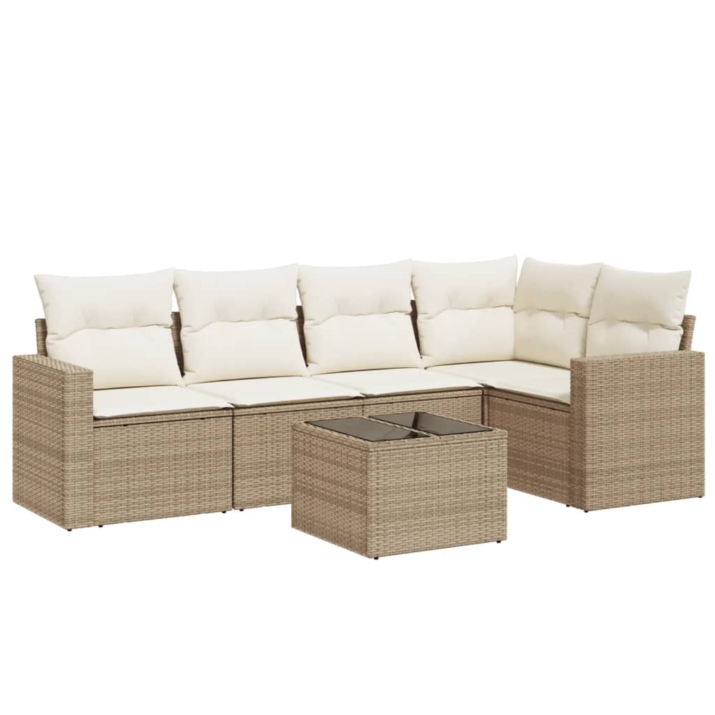 5-tlg. Garten-Sofagarnitur mit Kissen Schwarz Poly Rattan