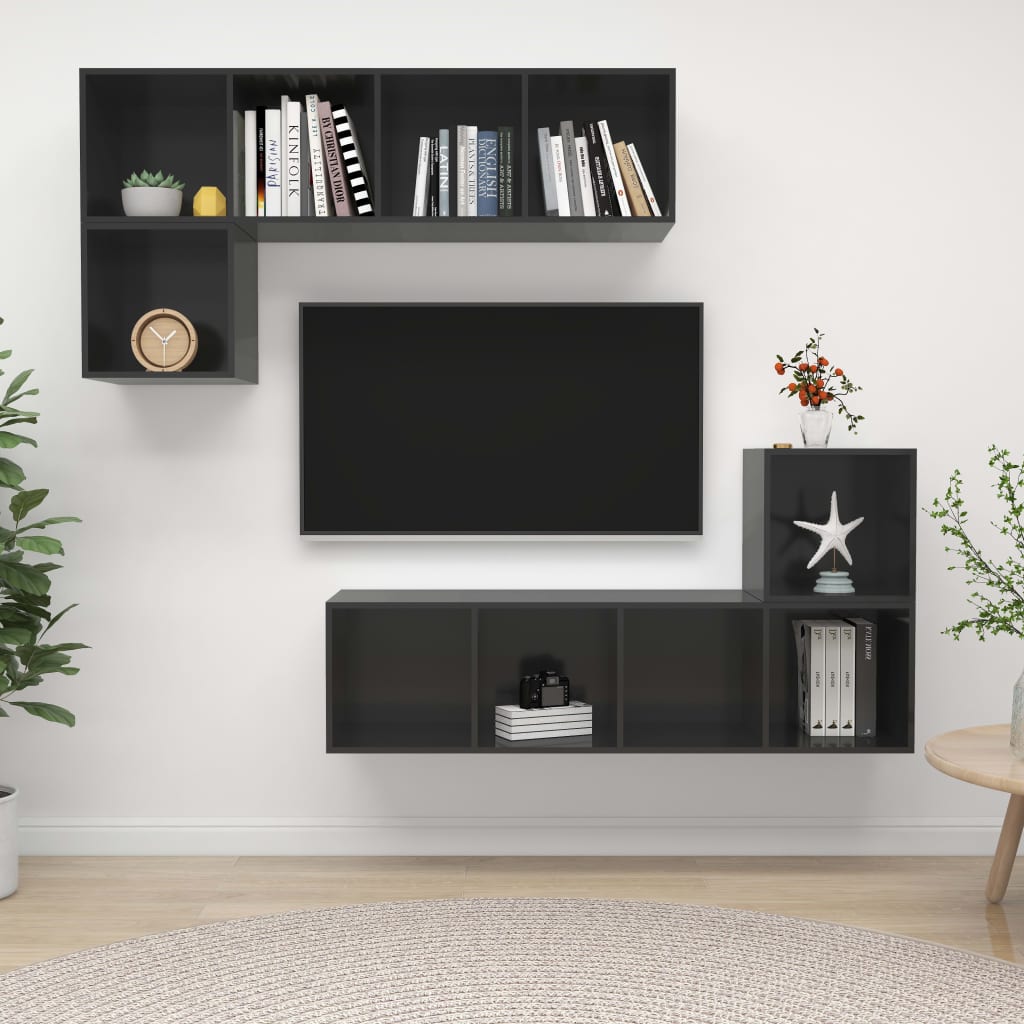 4-tlg. TV-Schrank-Set Weiß Holzwerkstoff